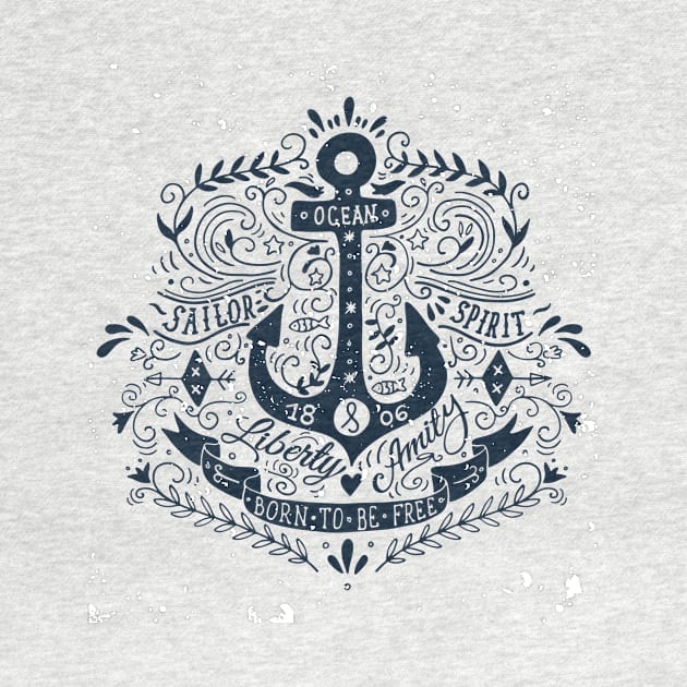 Nautical vintage label with an anchor and hand lettering. by BlueInkStudio